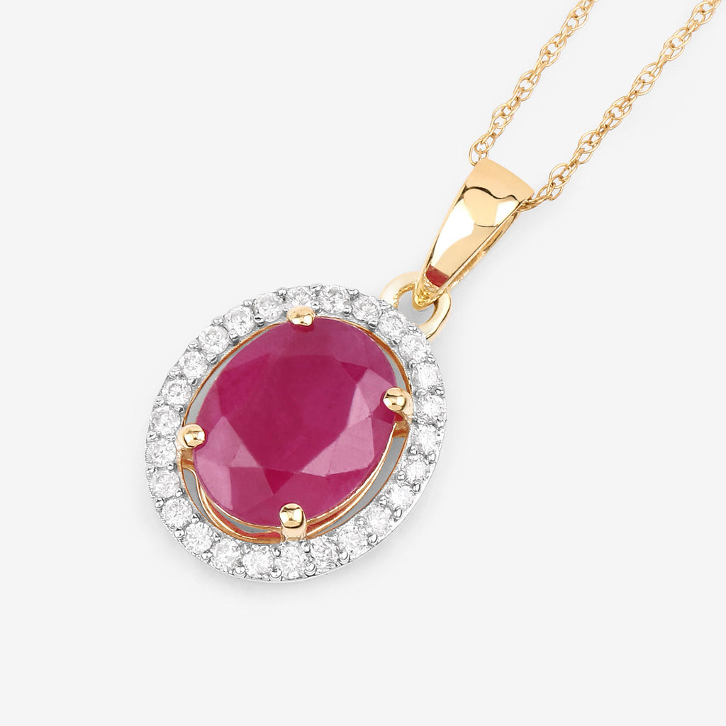 Ruby Pendant With Diamonds 2.48 Carats 10K Yellow Gold