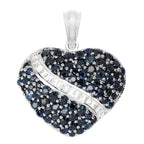 Blue Sapphire Heart Pendant With White Topaz 4.58 Carats Sterling Silver