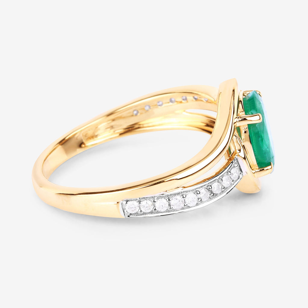 Zambian Emerald Ring With Diamonds 1.58 Carats 14K Yellow Gold