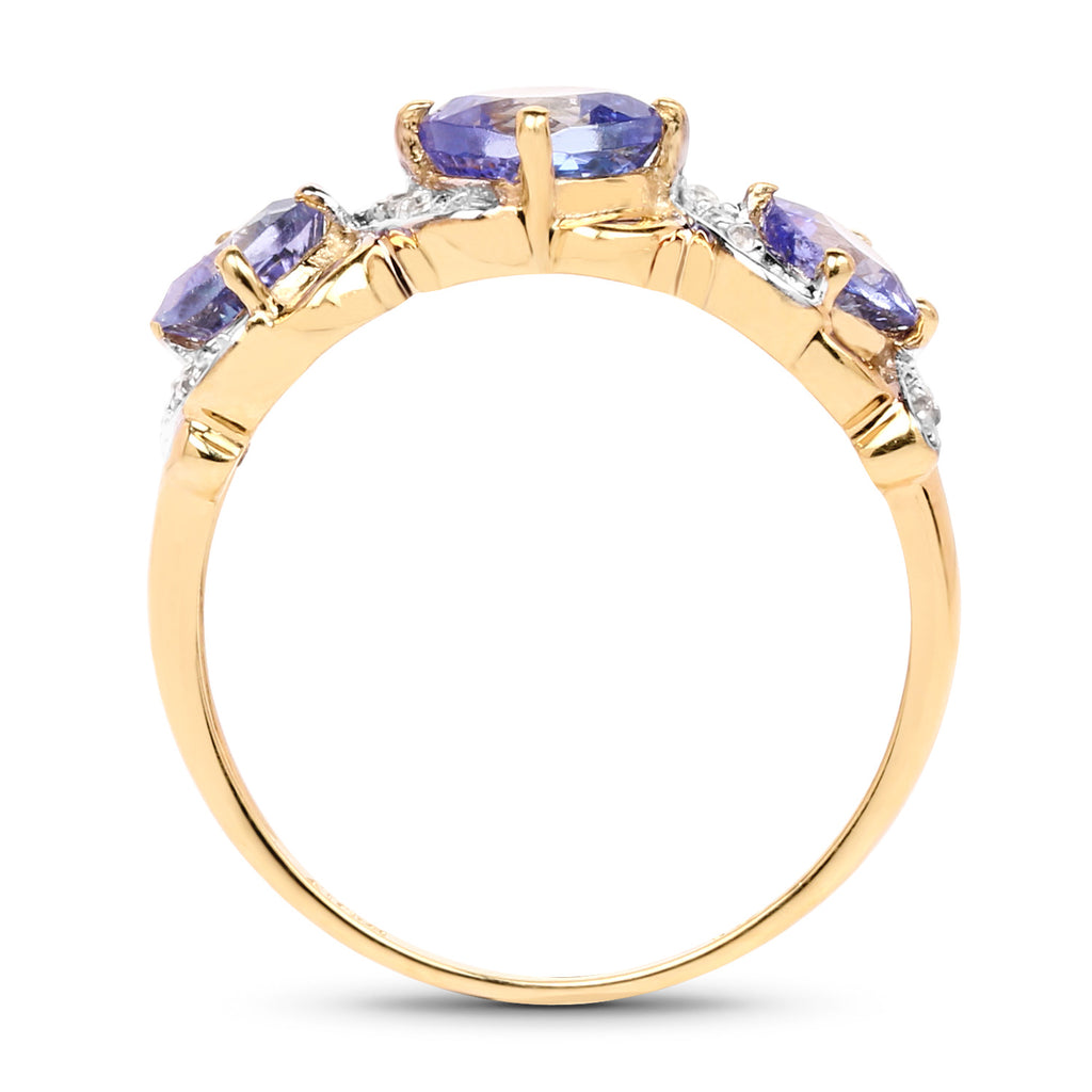 Tanzanite Ring With White Topaz 1.16 Carats Gold Plated Silver