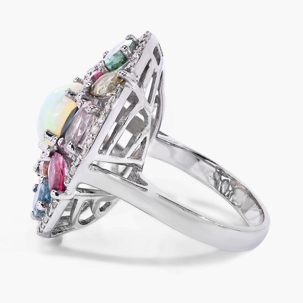 Opal Ring With Multicolor Tourmaline 5.8 Carats Sterling Silver