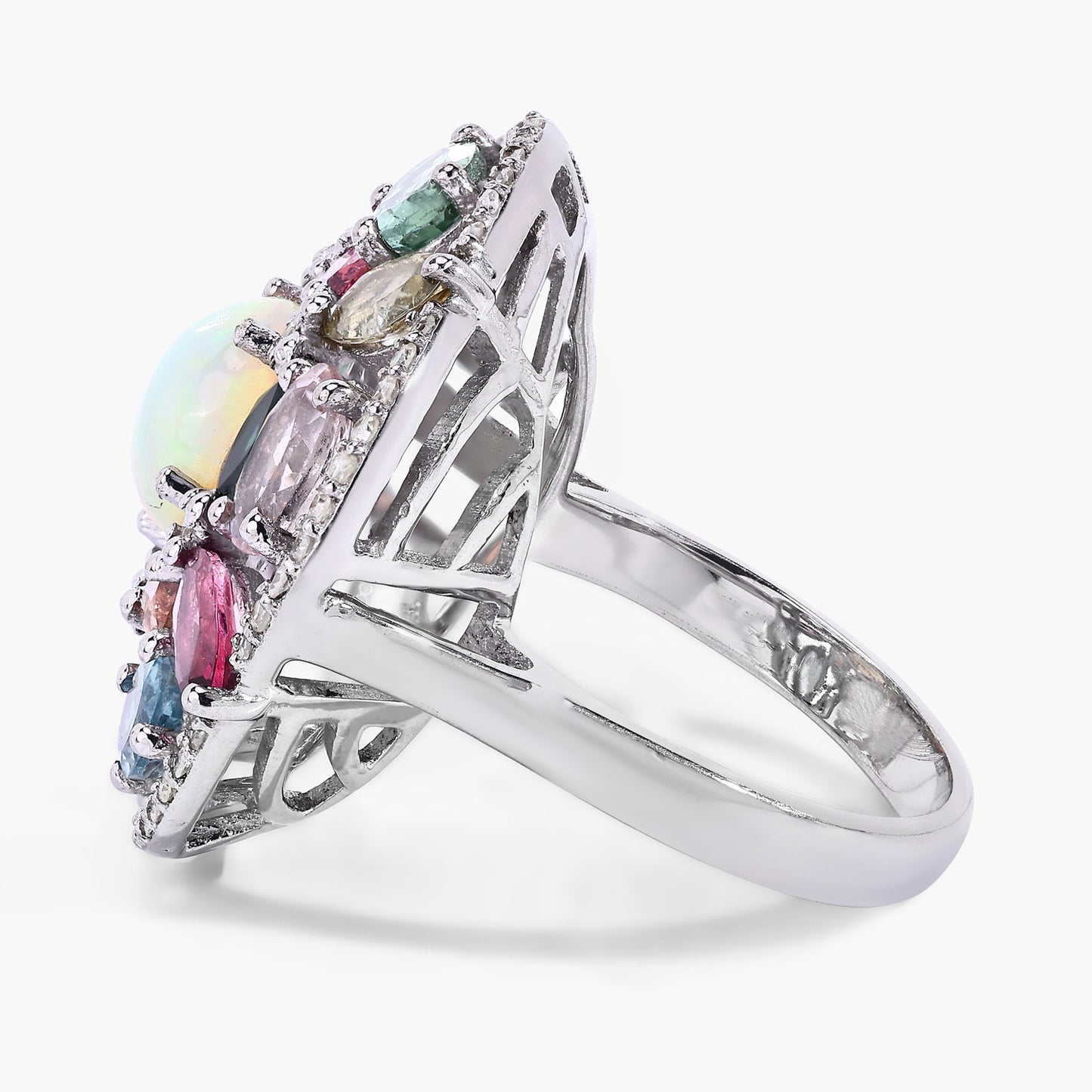 Opal Ring With Multicolor Tourmaline 5.8 Carats Sterling Silver
