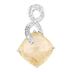 Golden Rutile Pendant With Diamonds 8.79 Carats Sterling Silver