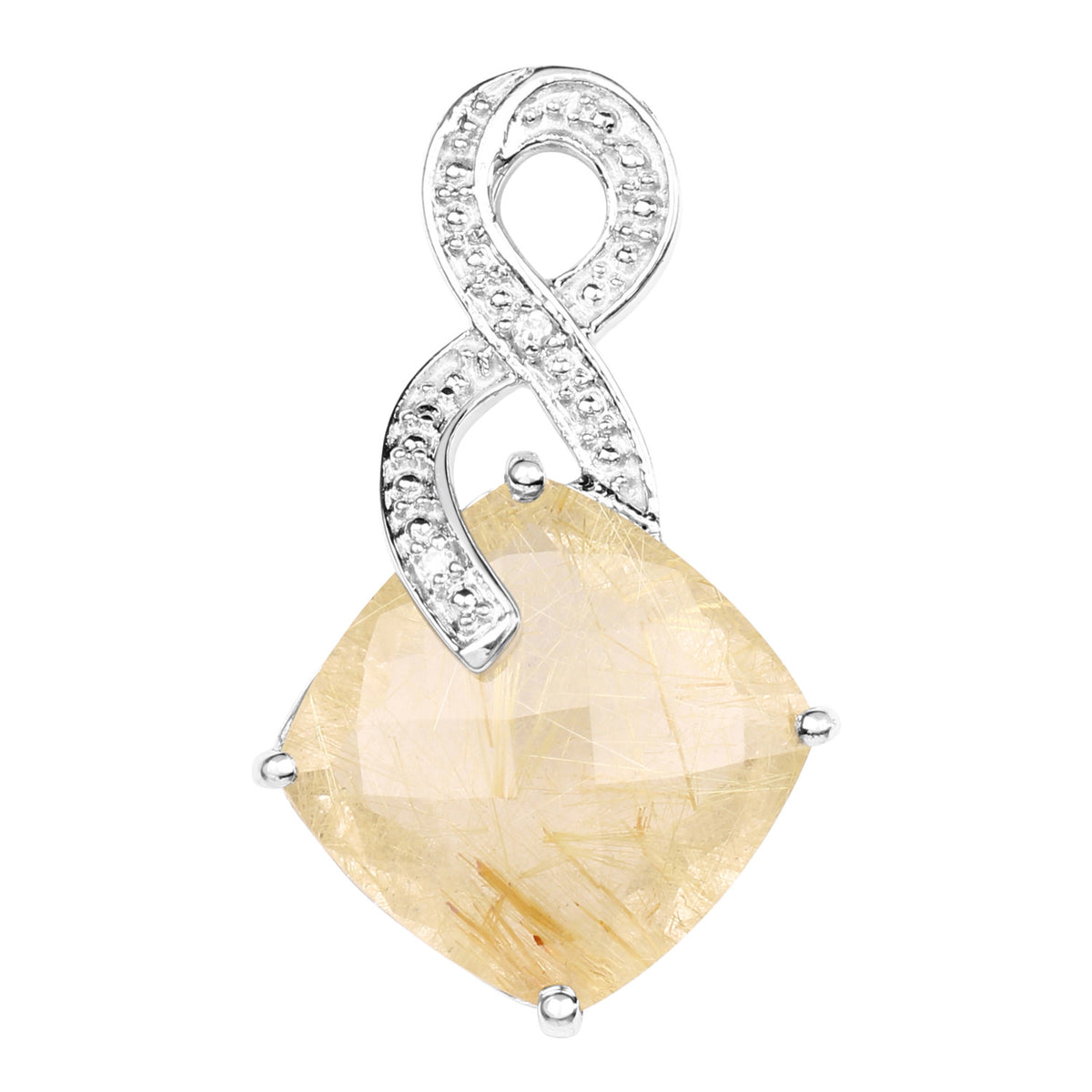 Golden Rutile Pendant With Diamonds 8.79 Carats Sterling Silver