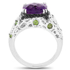Amethyst Ring With Chrome Diopside 3.22 Carats Sterling Silver