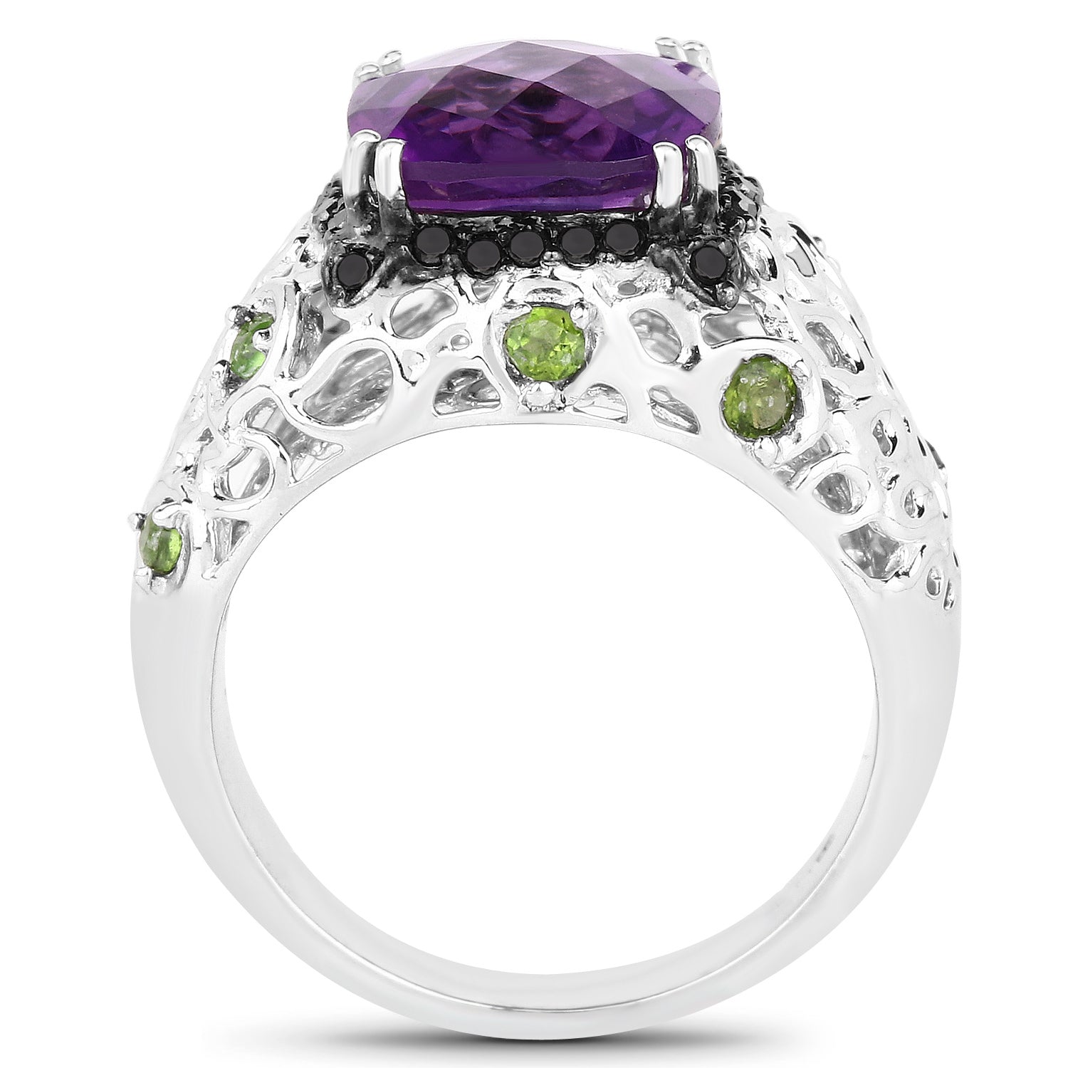 Amethyst Ring With Chrome Diopside 3.22 Carats Sterling Silver