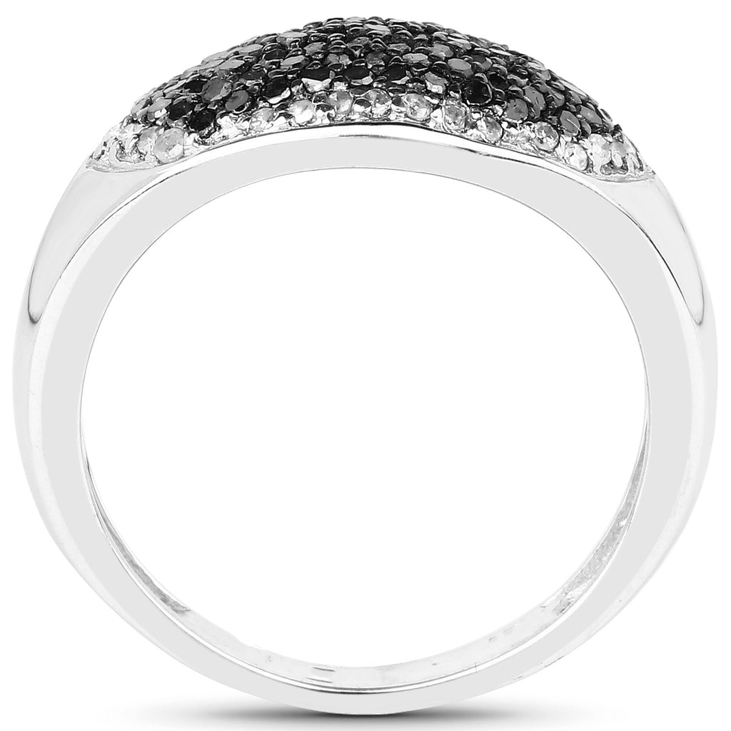 Black Diamond Ring With White Diamonds 0.44 Carats Sterling Silver