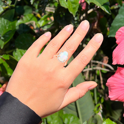 Ethiopian Opal Cocktail Ring With Diamond Halo 3.25 Carats 14K Rose Gold