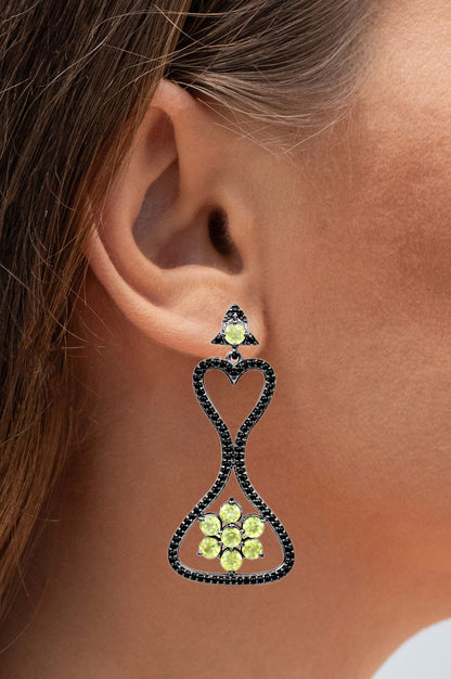 Peridot Earrings With Black Spinel 6.9 Carats Sterling Silver