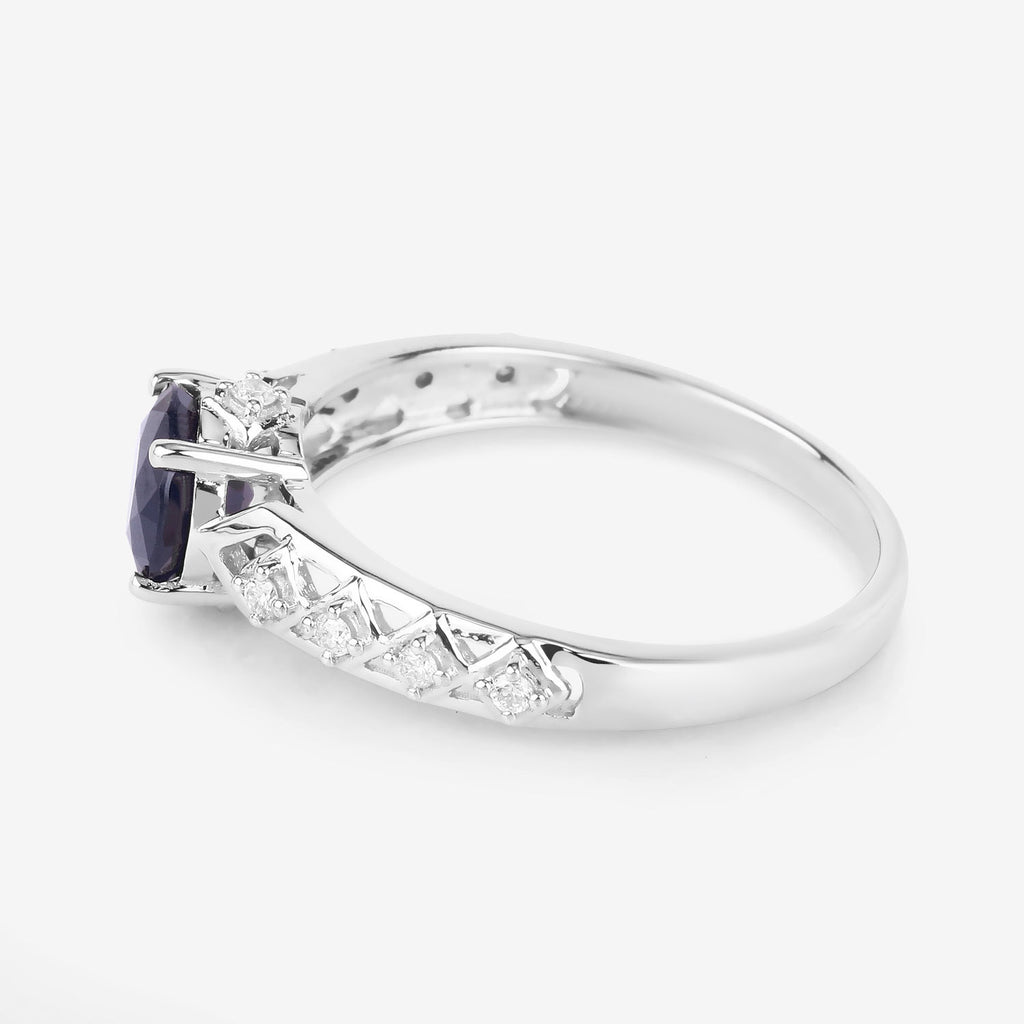 Blue Sapphire Ring With Diamonds 1.1 Carats 10K White Gold