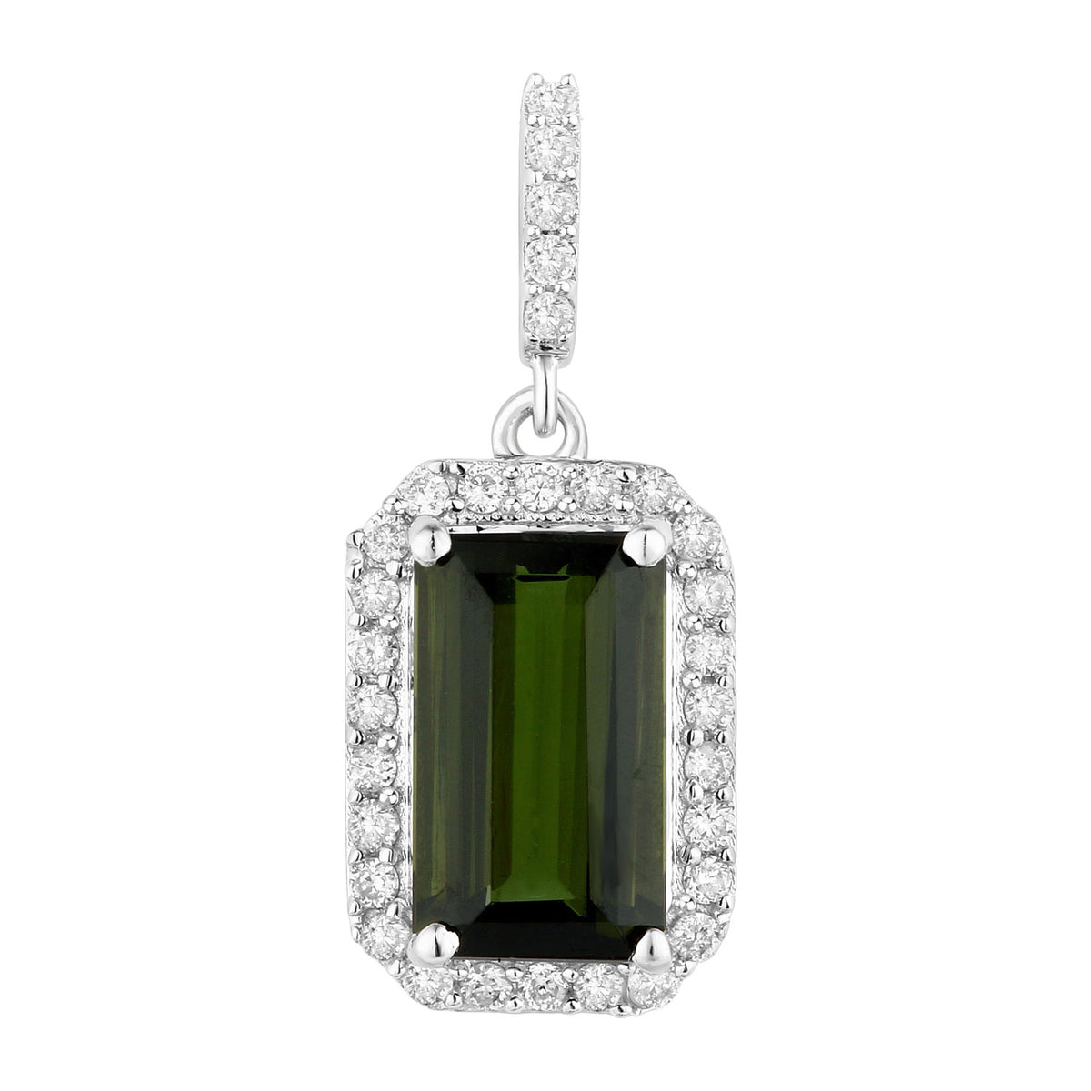 Green Tourmaline Pendant With Diamonds 2.22 Carats 14K White Gold