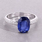 Blue Sapphire Ring With Diamonds 2.56 Carats 18K White Gold