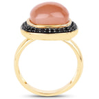 Peach Moonstone Ring With Black Spinel 7.54 Carats Gold Plated Silver