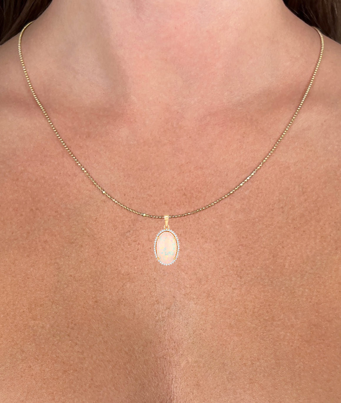 Ethiopian Opal Pendant Necklace Diamond Halo 5.51 Carats 14K Yellow Gold