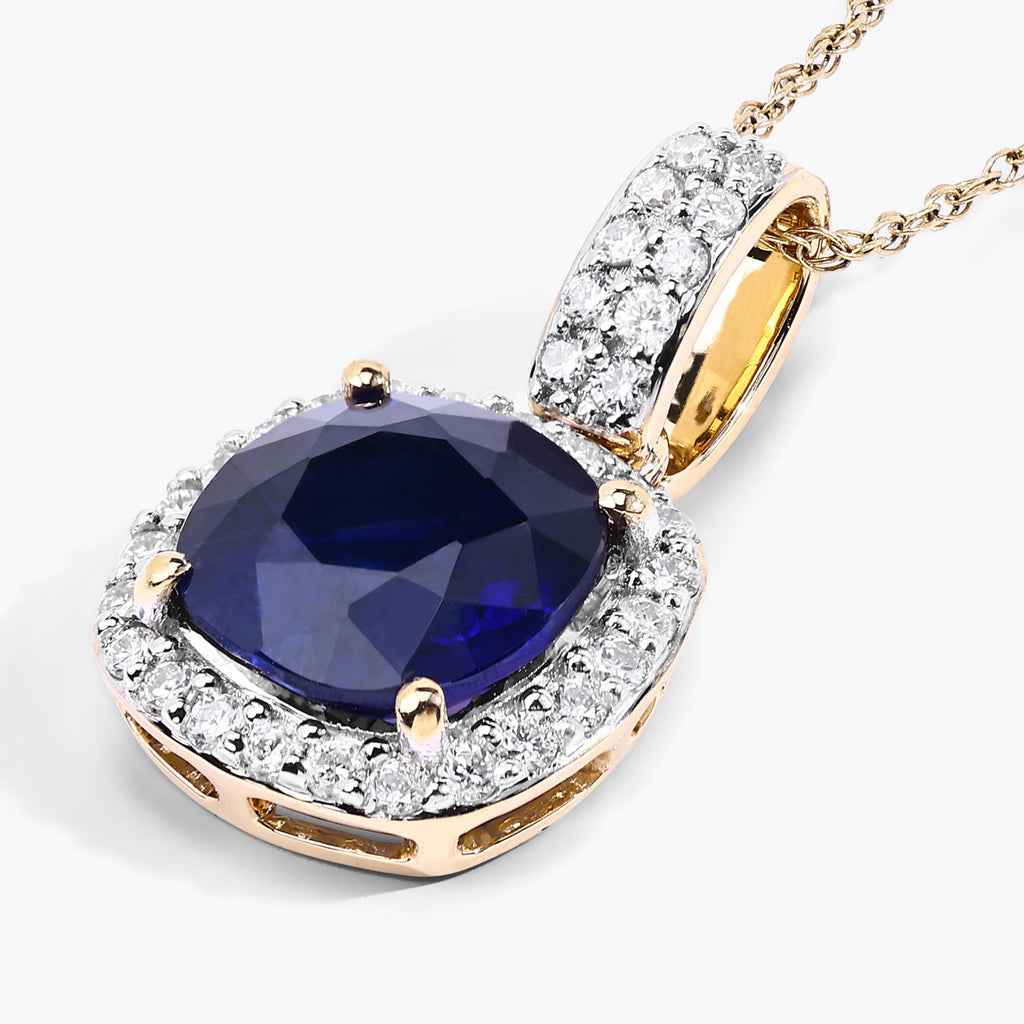Blue Sapphire Pendant With Diamonds 2.14 Carats 18K Yellow Gold