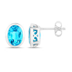Swiss Blue Topaz Earrings 4 Carats Bezel Set Sterling Silver