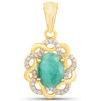 Emerald Pendant With White Topaz 2.74 Carats Gold Plated Silver