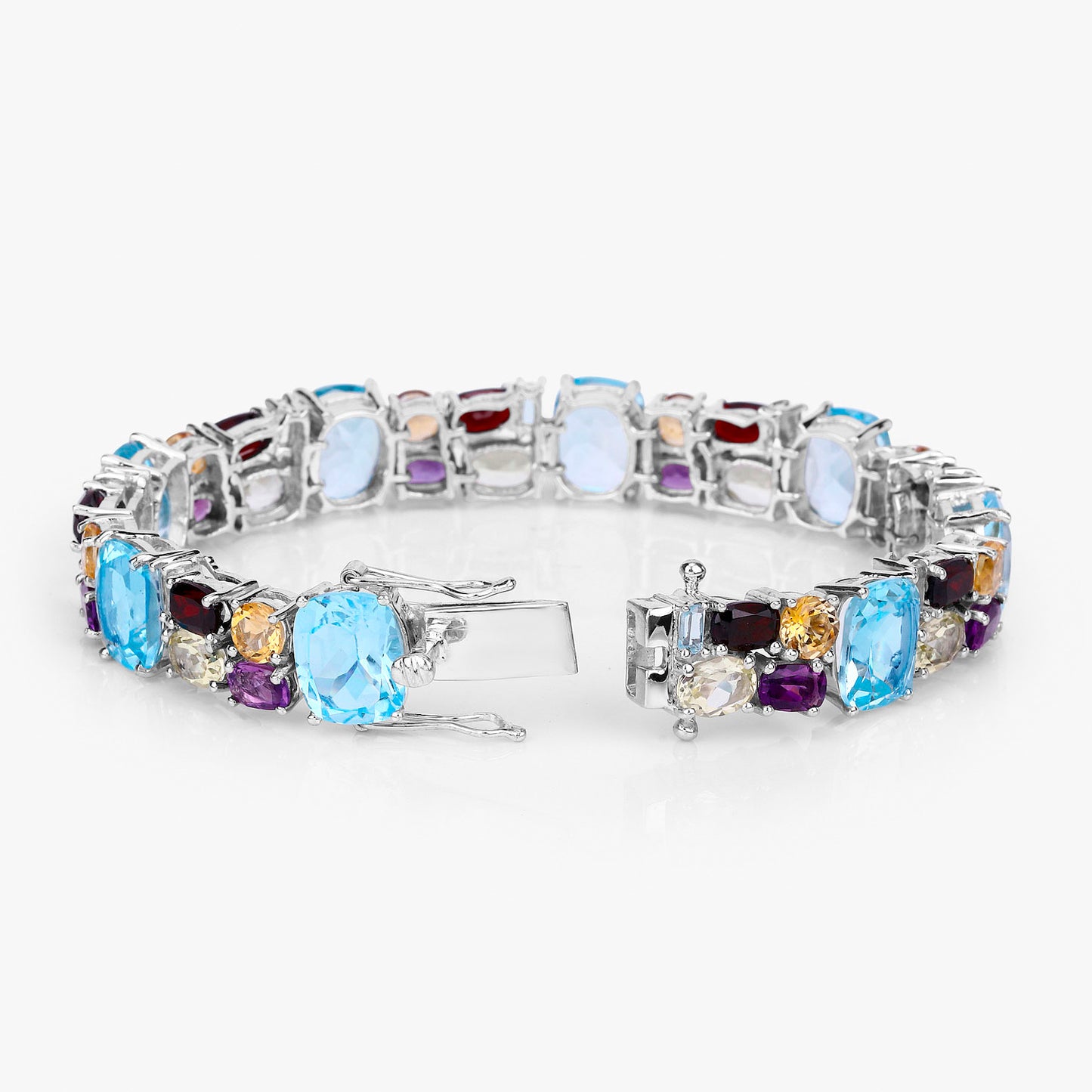 Multicolored Gemstone Bracelet 51 Carats Topaz Quartz Amethyst Garnet Citrine