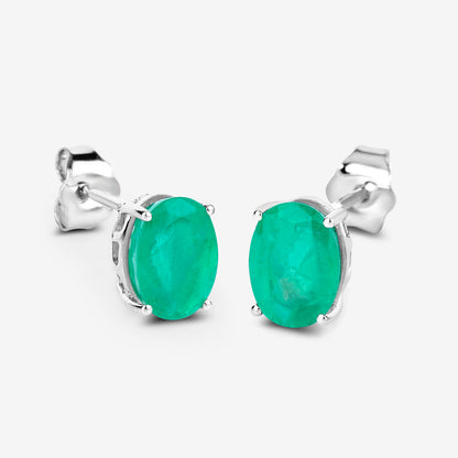 Zambian Emerald Earrings 2.38 Carats 10K White Gold