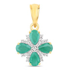 Emerald Pendant With White Topaz 1.56 Carats Gold Plated Silver