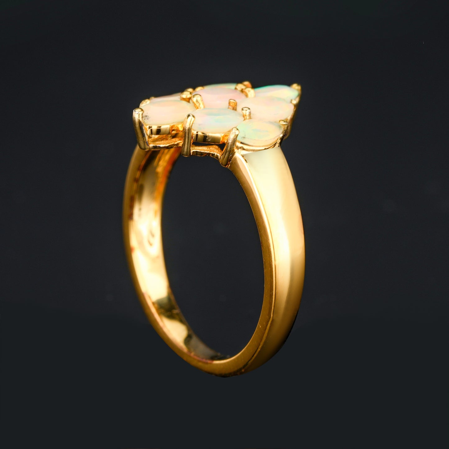 Natural Ethiopian Opal Ring 1.16 Carats Gold Plated Silver