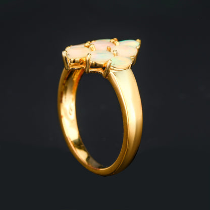 Natural Ethiopian Opal Ring 1.16 Carats Gold Plated Silver