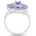 Tanzanite Flower Ring With White Topaz 1.74 Carats Sterling Silver