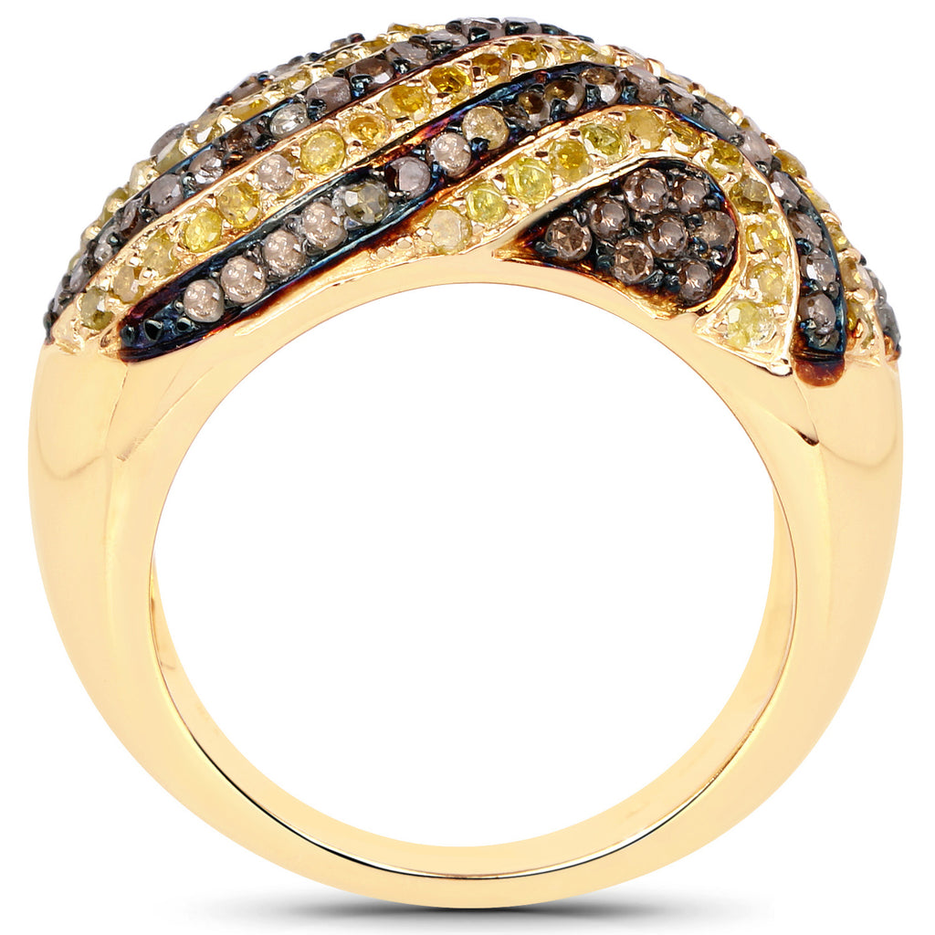 Champagne Diamond Ring With Yellow Diamond 1.16 Carats Gold Plated Silver