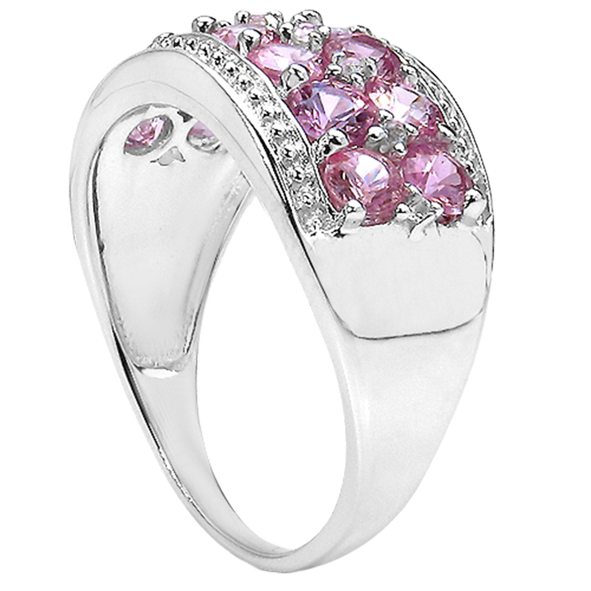 Pink Sapphire Ring With White Topaz 1.96 Carats Sterling Silver