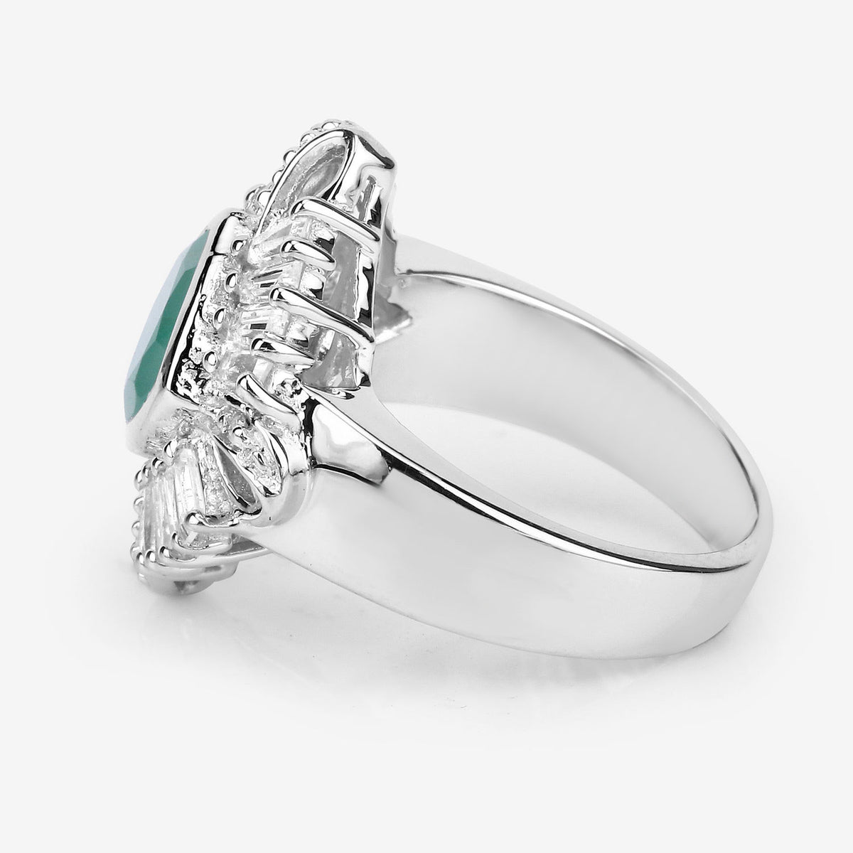 Emerald Ring With White Topaz and Diamonds 2.53 Carats Sterling Silver