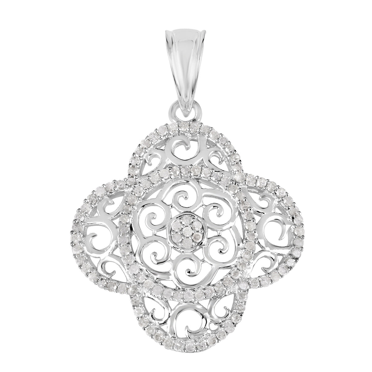 Diamond Flower Pendant 0.56 Carats Sterling Silver