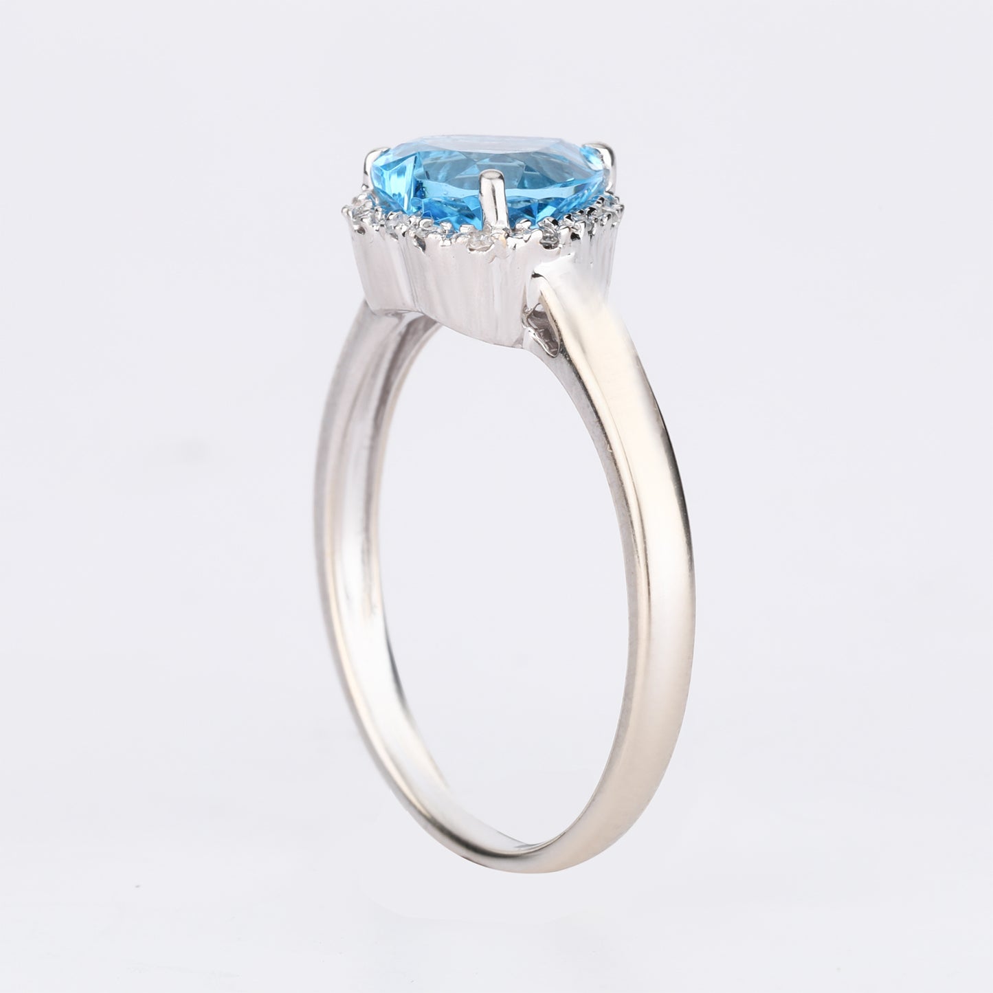 Swiss Blue Topaz Heart Ring With Diamonds 2.15 Carats 9K White Gold