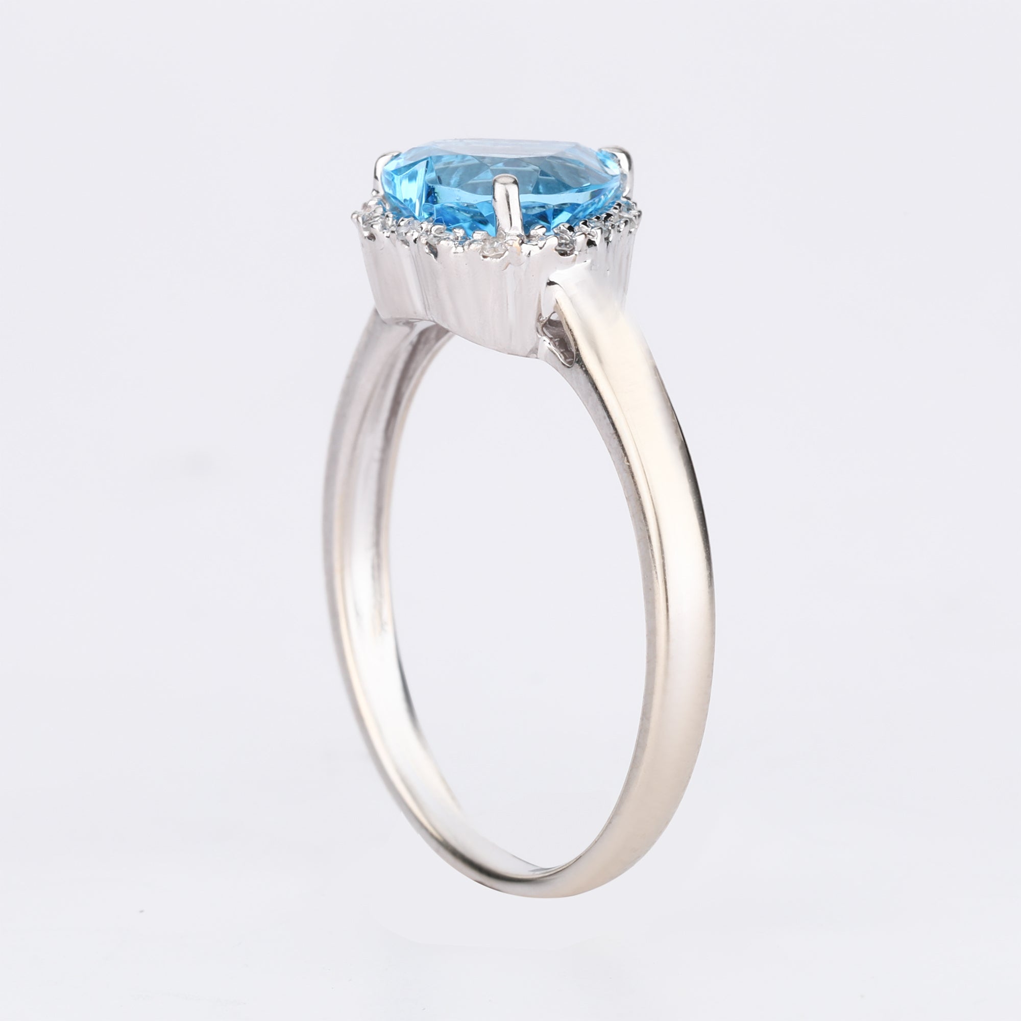 Swiss Blue Topaz Heart Ring With Diamonds 2.15 Carats 9K White Gold