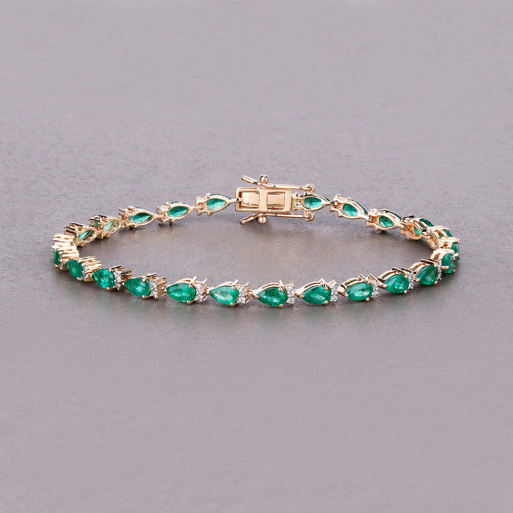 Emerald Bracelet With Diamonds 4.62 Carats 14K Yellow Gold
