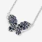 Blue Sapphire Butterfly Pendant With White Zircon 3.76 Carats Sterling Silver