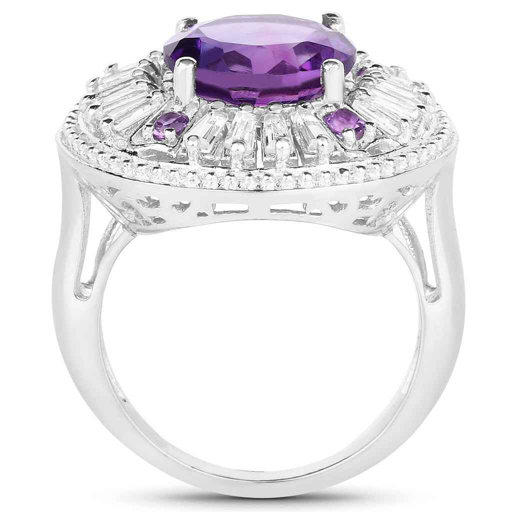 Amethyst Ring With White Topaz 5.54 Carats Sterling Silver