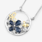 Blue Sapphire Pendant With White Topaz 1.32 Carats Sterling Silver