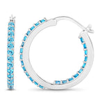 Swiss Blue Topaz Hoop Earrings 1.72 Carats Sterling Silver