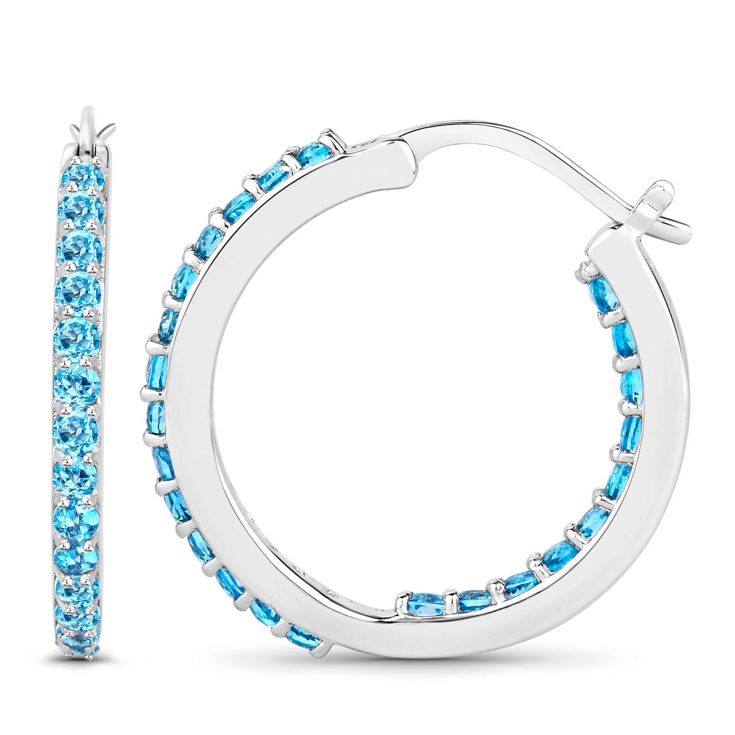 Swiss Blue Topaz Hoop Earrings 1.72 Carats Sterling Silver