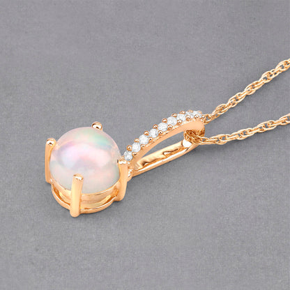 Natural Opal Pendant With Diamonds 0.5 Carats 10K Yellow Gold