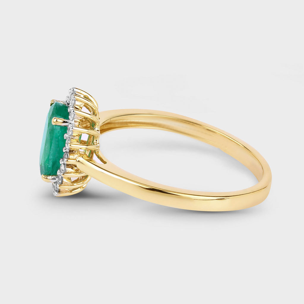 Zambian Emerald Ring With Diamonds 1.3 Carats 10K Yellow Gold