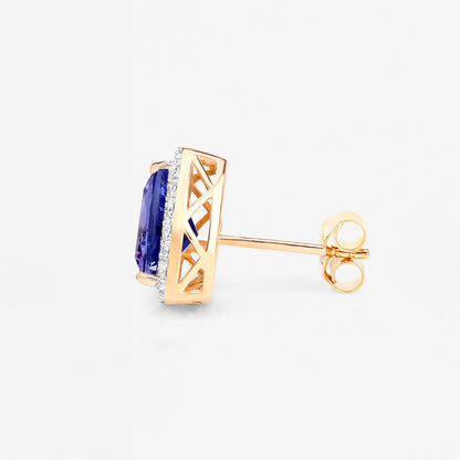 Tanzanite Stud Earrings With Diamonds 3.82 Carats 14K Yellow Gold