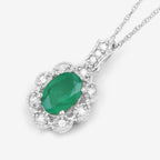 Zambian Emerald Pendant With Diamonds 0.76 Carats 10K White Gold