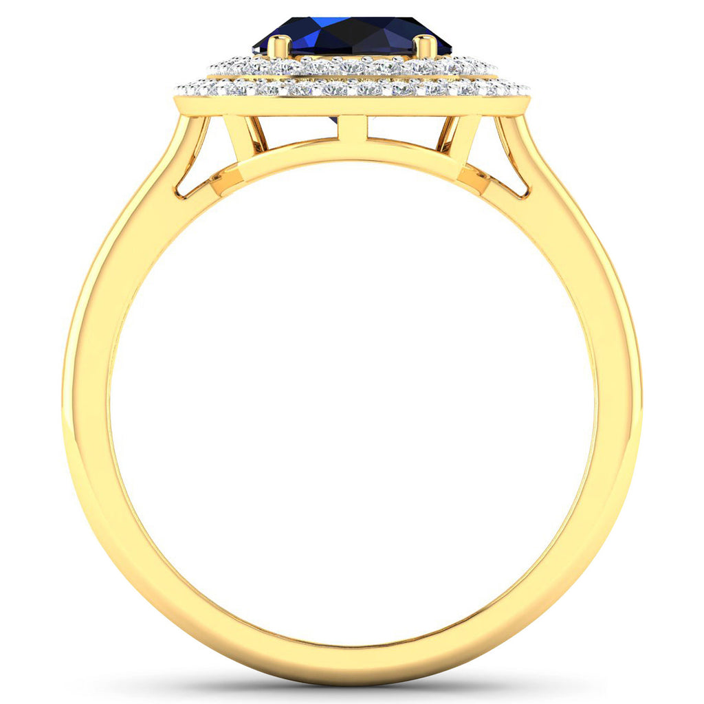 Blue Sapphire Ring With Diamonds 2.34 Carats 14K Yellow Gold