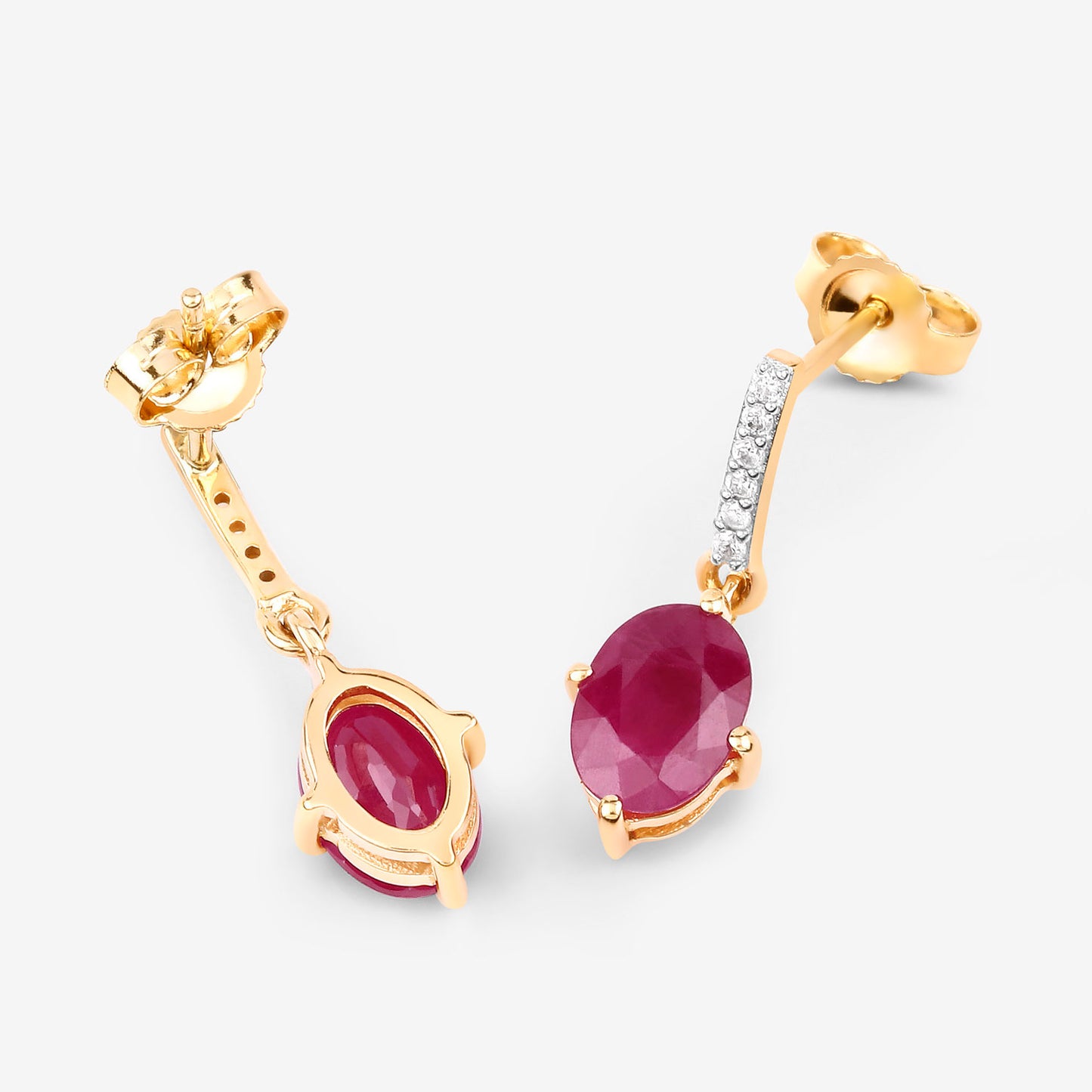 Ruby Dangle Earrings Diamonds 1.74 Carats 10K Yellow Gold
