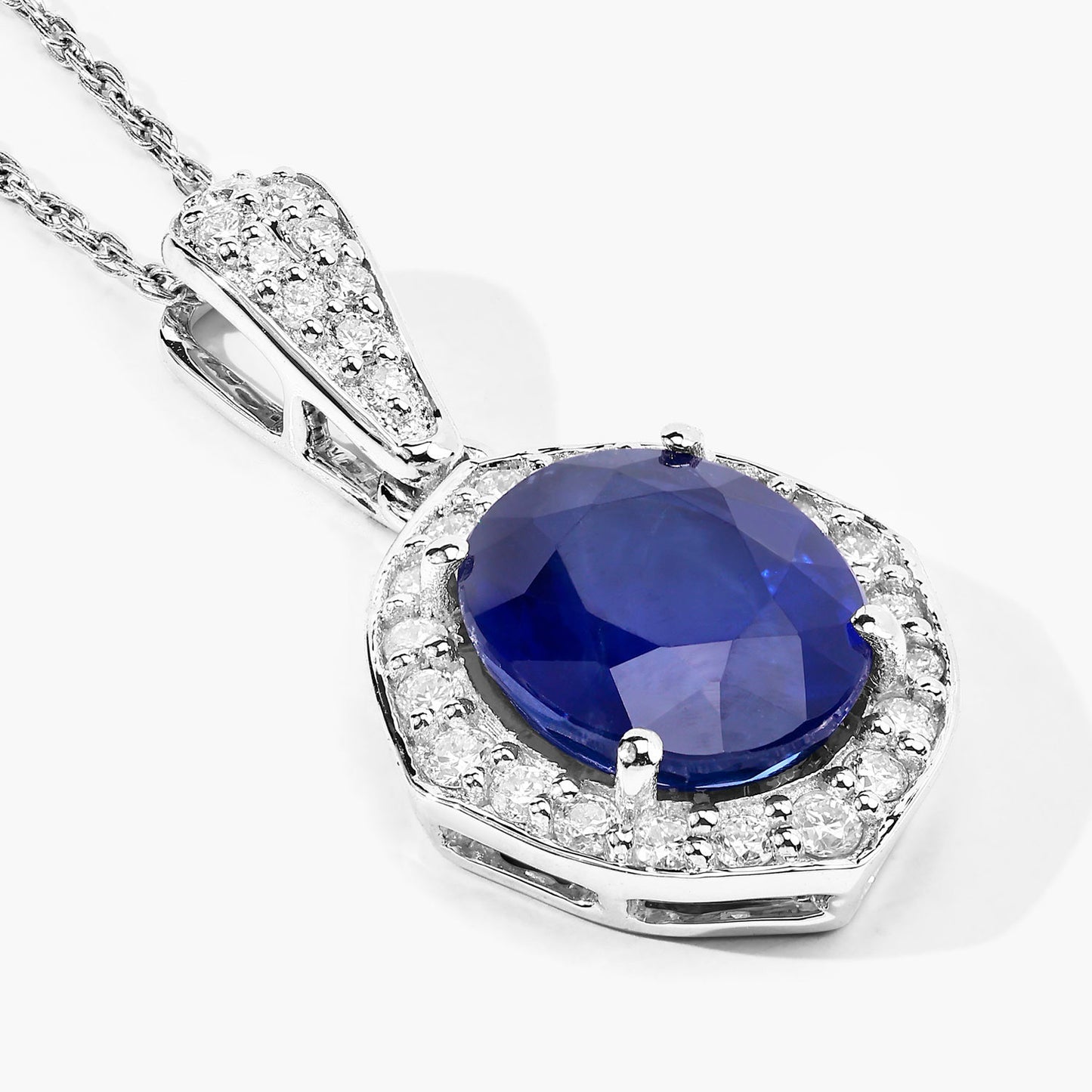 Blue Sapphire Pendant With Diamonds 2.82 Carats 18K White Gold