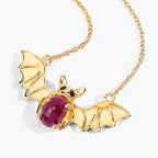 Ruby Bat Necklace With Black Spinel 1.16 Carats Gold Plated Silver