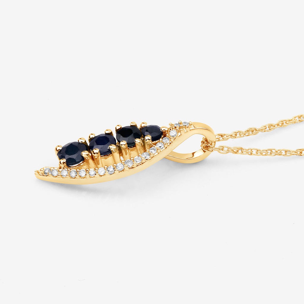 Blue Sapphire Pendant With Diamonds 0.34 Carats 14K Yellow Gold