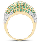 Emerald Ring With White Topaz 2.02 Carats Gold Plated Silver