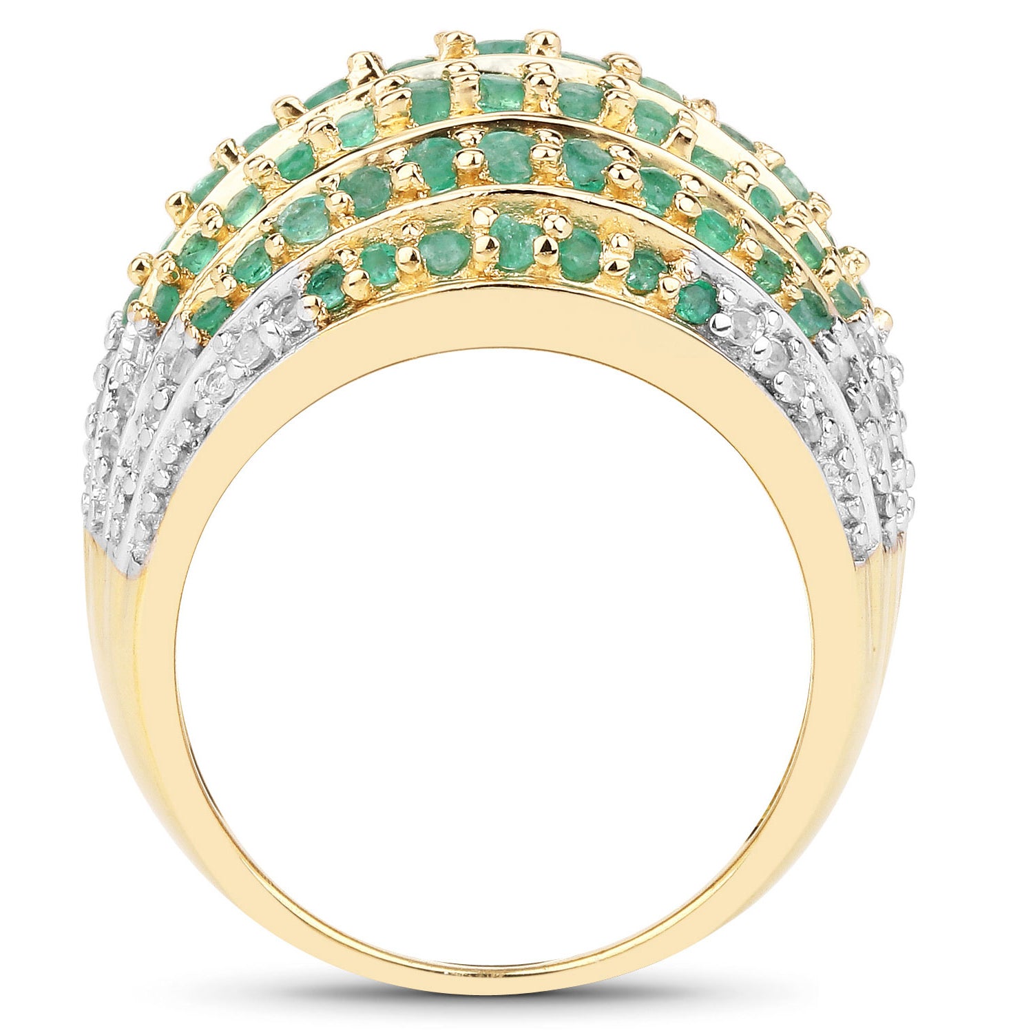 Emerald Ring With White Topaz 2.02 Carats Gold Plated Silver